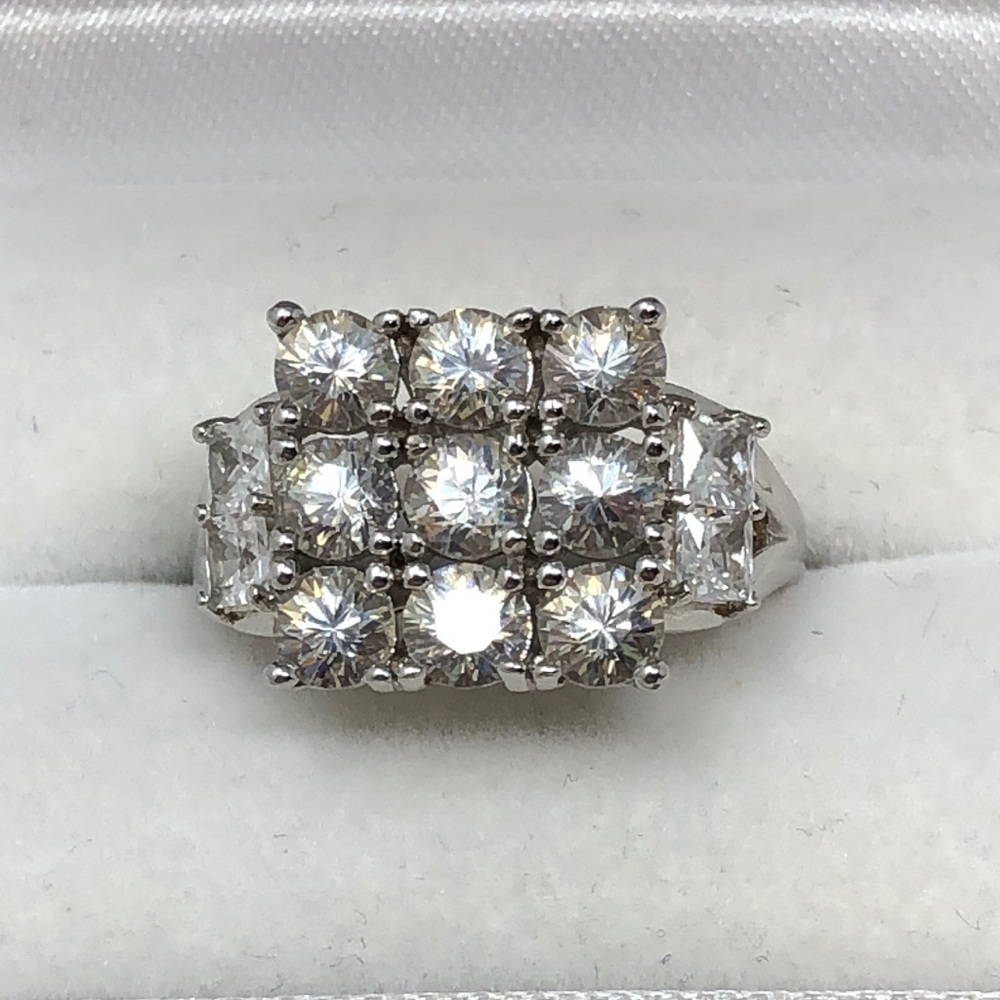 Fabulite Strontium Titanate Ring Square 9 Stone Round Sterling Silver Size 7